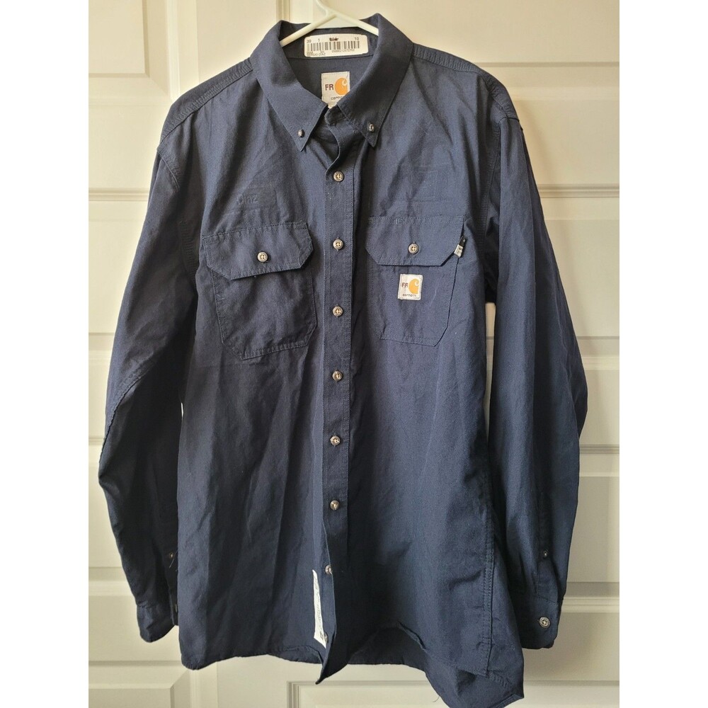 Carhartt Men's FR Anti-Static Blue Button-Down Work Shirt Size L 392-20
